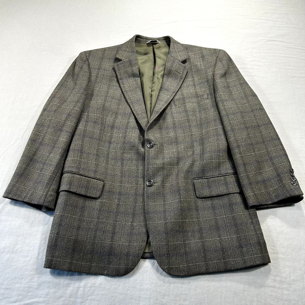 Joseph & Feiss Blazer Mens 42S Brown Plaid Lambswool Suit Sport‎ Coat Jacket